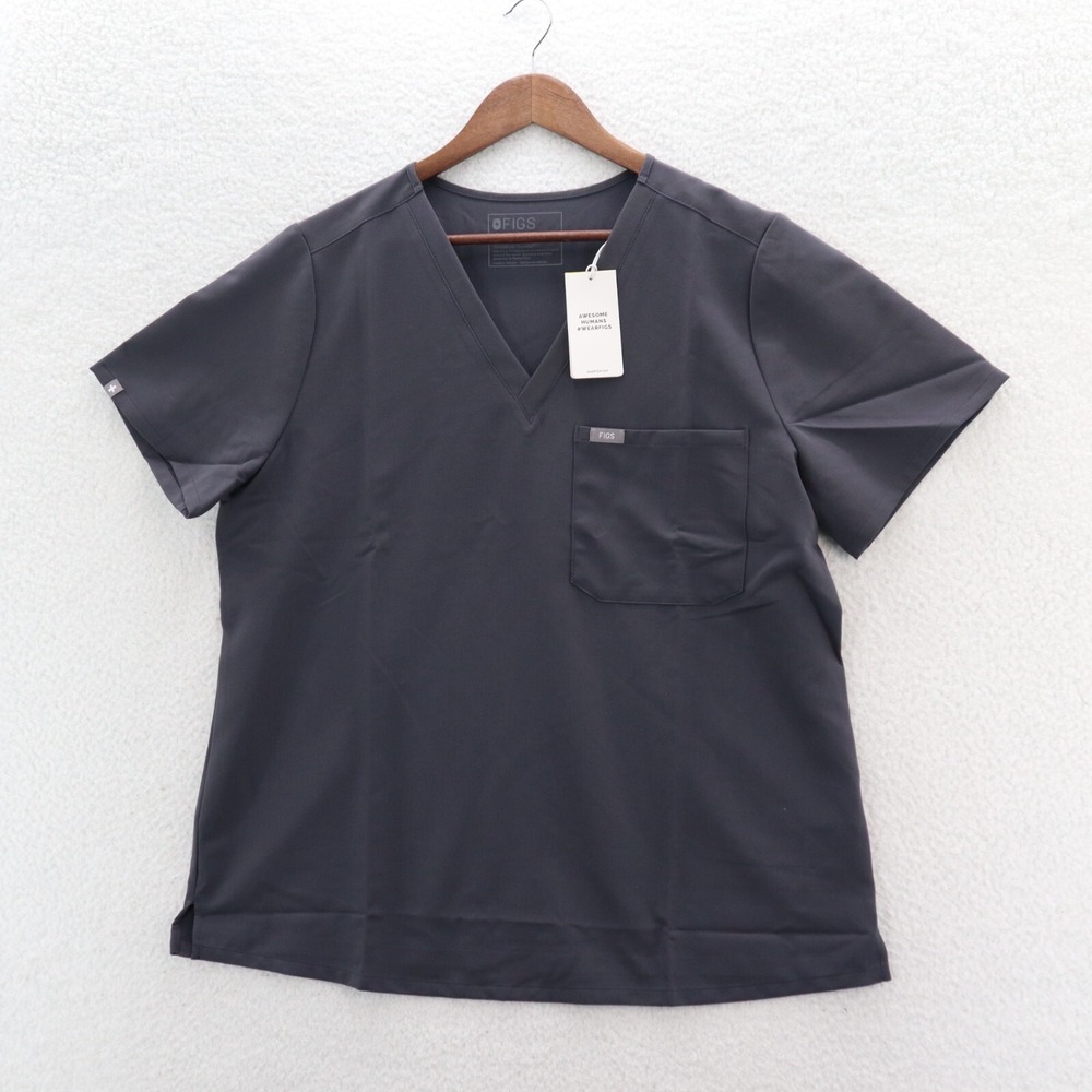 Figs Scrub Top Womens XL Gray Catarina One-Pocket Medical Nurse Doctor Logo New
